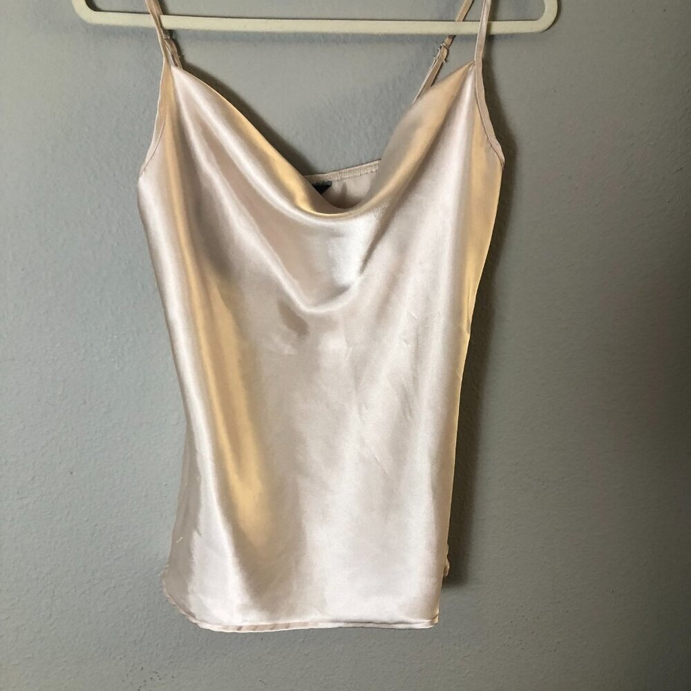 AE Studio American Eagle Satin Cami Tank Top Women's size M Nude Draped Neck - Picture 2 of 6